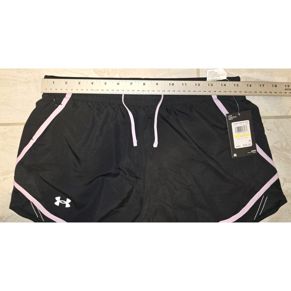 Under Armour Fly By 3" Shorts Womens Medium Black Pink Running Mesh Line NWT - Picture 4 of 6